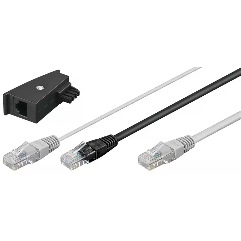 Goobay 95286 TAE-Adapterkabel, 2x RJ45 auf RJ45 (8P8C) / TAE-F, 3 m, Schwarz/Grau