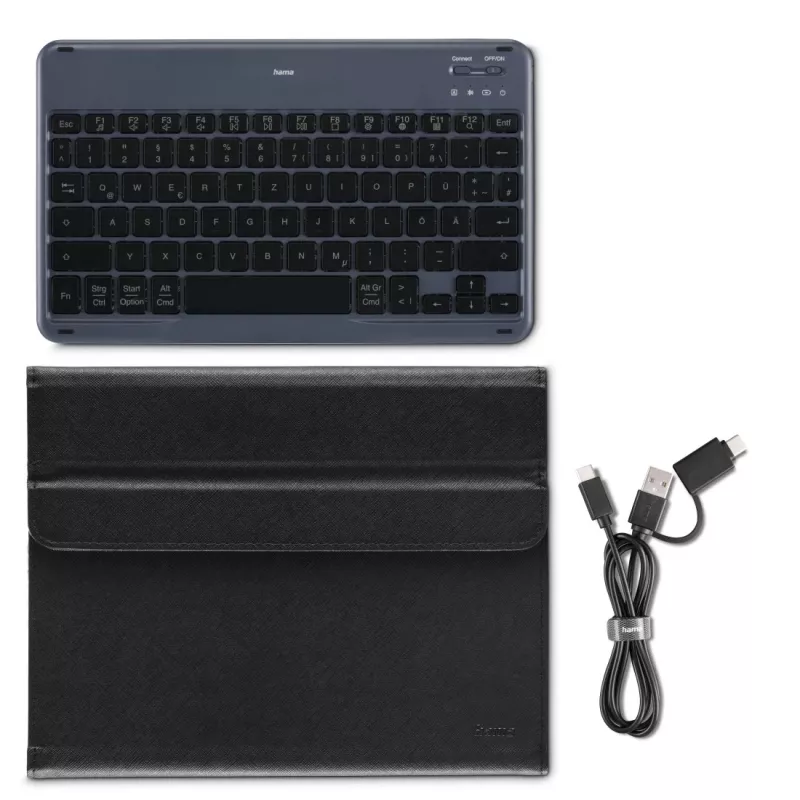 Hama Travel 500 Bluetooth-Tastatur-Case für Tablets 7–11 Zoll, QWERTZ (DE), schwarz