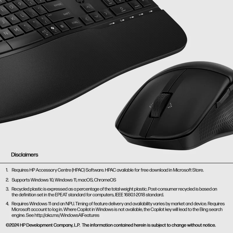 HP 680 Comfort Dual-Mode Tastatur-Maus-Set, Full-Size (100%), Kabellos, RF Wireless + Bluetooth, QWERTY, Schwarz, Maus enthalten