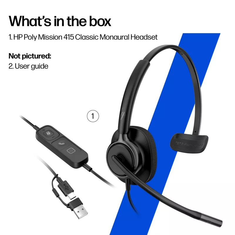 Kabelgebundenes Stereo-Headset HP Poly Mission 425 USB — Bulk, Gewicht 132 g