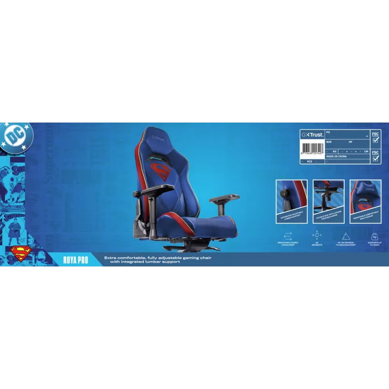 Gaming-Stuhl TRUST RUYA PRO GXT721SM Superman — ergonomisches Design, höhenverstellbar