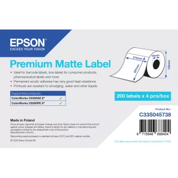 Epson C33S045738 Premium matte gestanzte Etiketten A4 (210 x 297 mm), permanenter Acrylkleber, Hochweiß