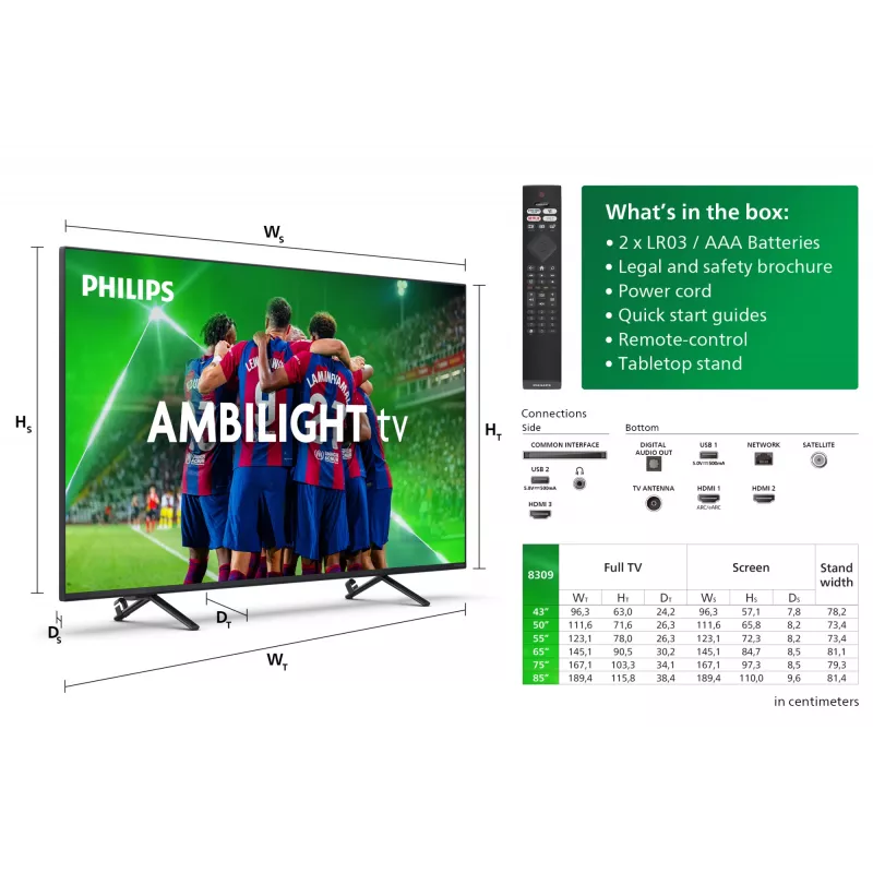 Philips 8000 Serie 50PUS8309/12 TV 127 cm (50 Zoll) 4K Ultra HD Smart TV Wi-Fi Schwarz 350 cd/m²