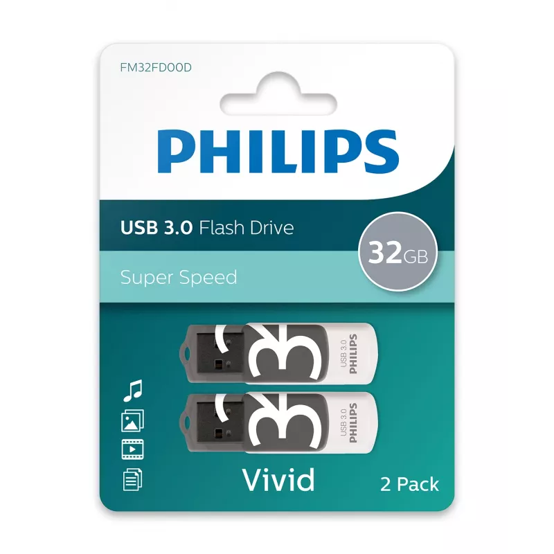 Philips FM32FD00D/00 Vivid Edition USB-Flash-Laufwerk 32 GB, USB 3.0, Shadow Grey, 2er-Pack