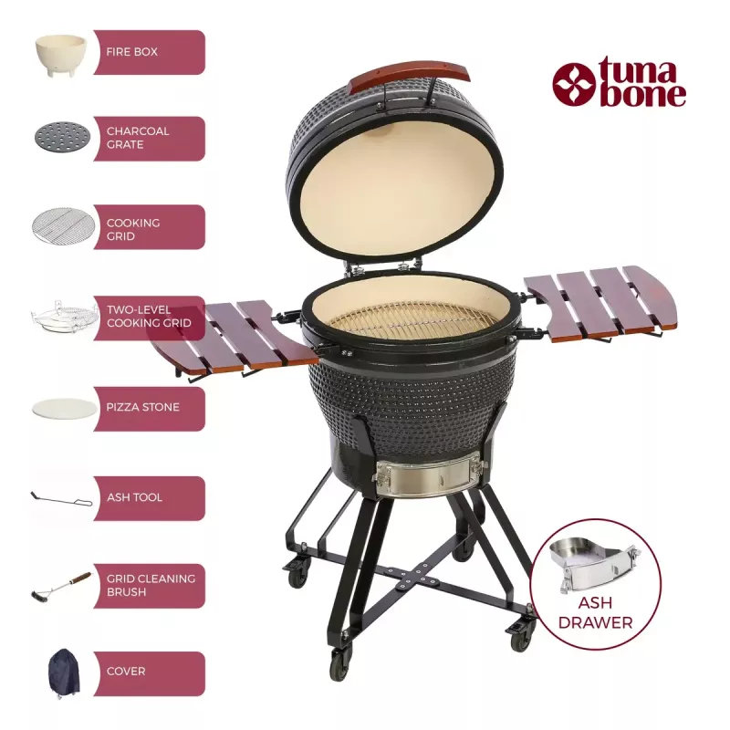 TunaBone Kamado Pro 22 Inch Grill, Größe M, Dark Grey