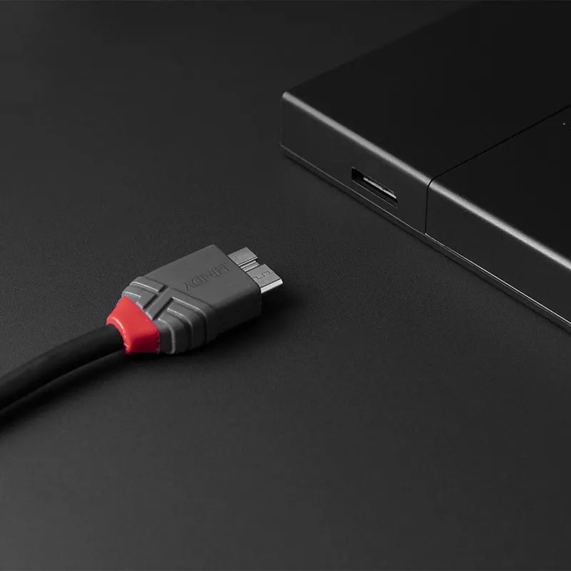 Lindy 2m USB 3.2 Typ C auf Micro-B Kabel, Anthra Line, 2 m, USB C, Micro-USB B, USB 3.2 Gen 1 (3.1 Gen 1), Schwarz