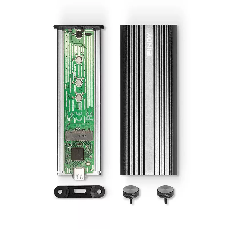 Lindy USB 3.2 Gen 2 x2 NVMe M.2 SSD-Gehäuse, SSD-Gehäuse, M.2, PCI Express, 20 Gbit/s, USB-Anschluss, Silber