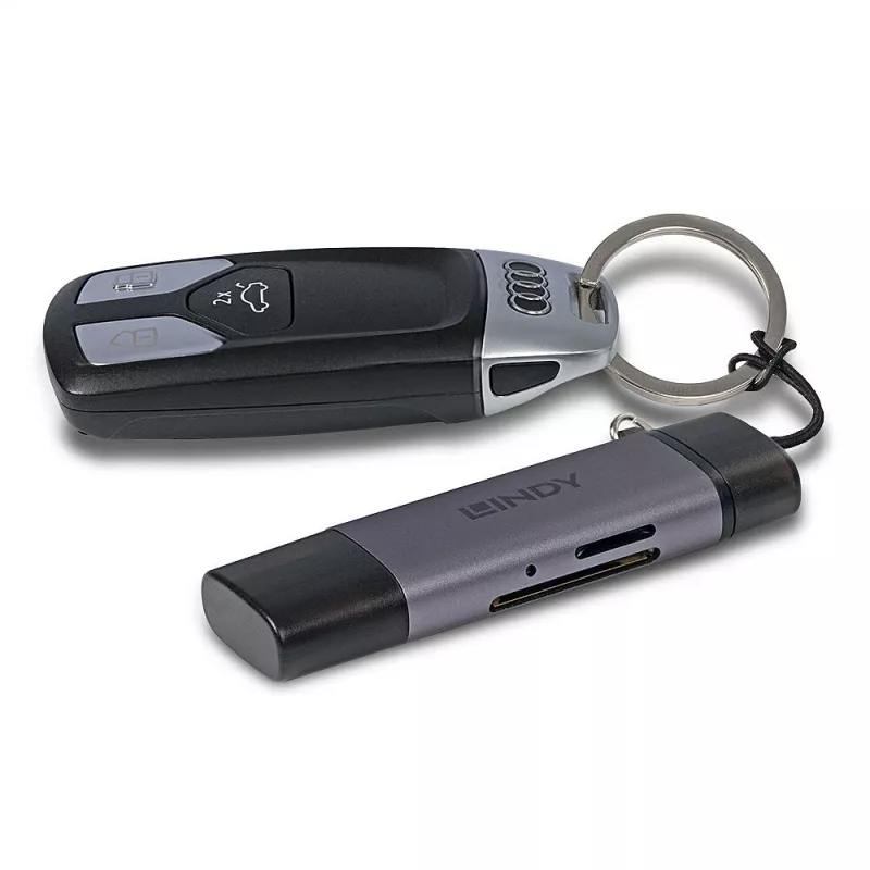 Lindy USB 3.2 Typ-C und A SD-/MicroSD-Kartenleser, MiniSD, SD, Schwarz, Grau, 5000 Mbit/s, USB 3.2 Gen 1 (3.1 Gen 1) Typ-A/Typ-C, 78,5 mm, 22,5 mm