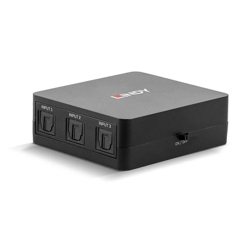 Lindy 3-Port TosLink (optischer) digitaler Audio-Umschalter, Schwarz, Kunststoff, 54 mm, 60 mm, 20 mm, 37 g