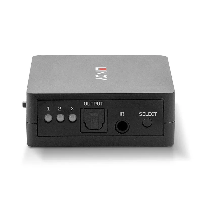 Lindy 3-Port TosLink (optischer) digitaler Audio-Umschalter, Schwarz, Kunststoff, 54 mm, 60 mm, 20 mm, 37 g