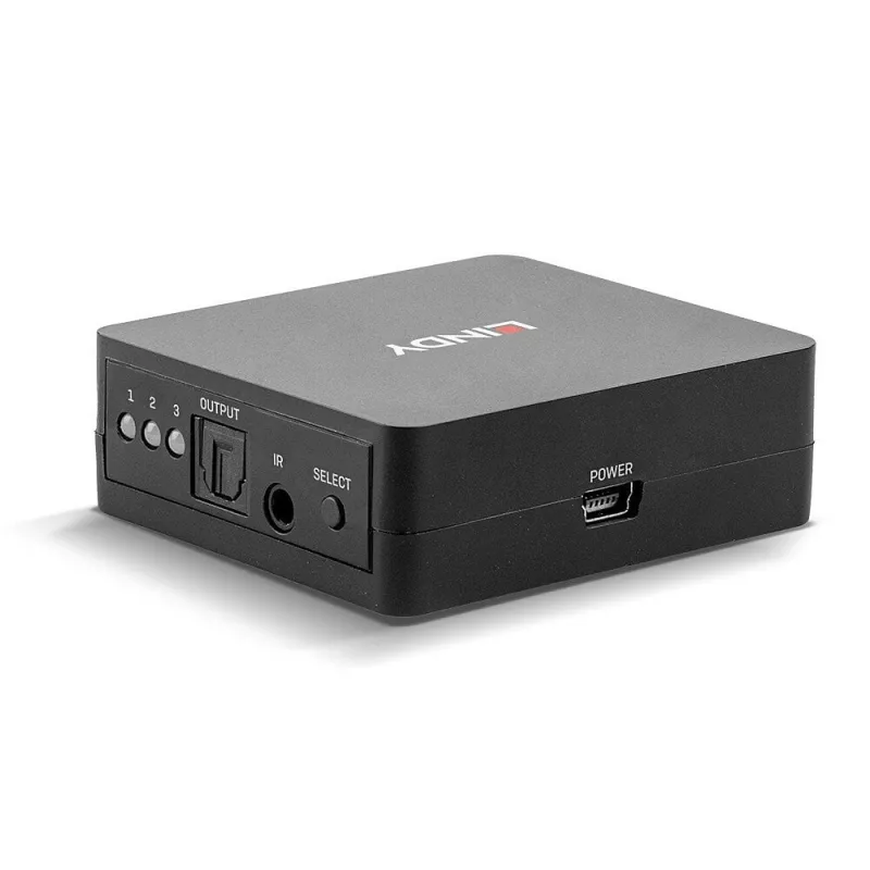 Lindy 3-Port TosLink (optischer) digitaler Audio-Umschalter, Schwarz, Kunststoff, 54 mm, 60 mm, 20 mm, 37 g