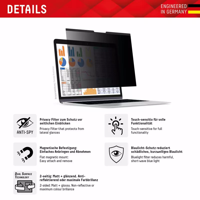 Displex PRIVACY SAFE magnetischer 2-Wege-Blickschutzfilter für MacBook Pro 16,2''
