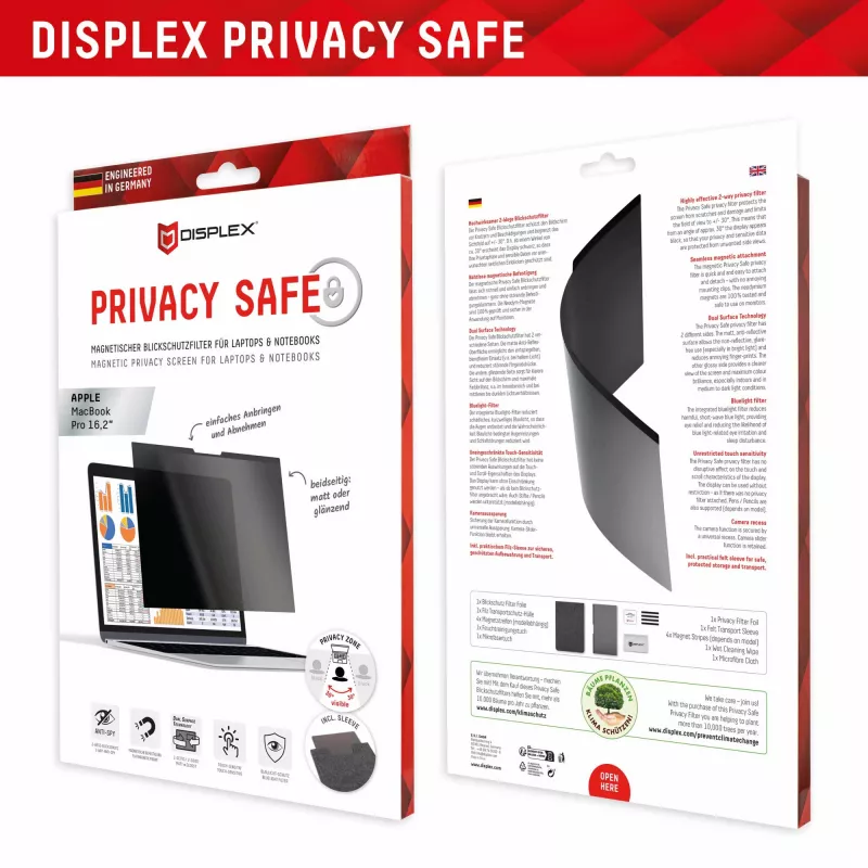 Displex PRIVACY SAFE magnetischer 2-Wege-Blickschutzfilter für MacBook Pro 16,2''