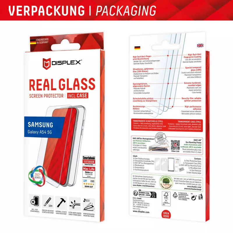 Displex Displayschutzfolie + Hülle für Samsung Galaxy A54 5G gehärtetes Glas