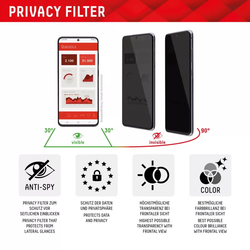 Displex Privacy Screen Protector (10H) für Samsung Galaxy S24 Ultra, Eco Mounting Frame, Sichtschutzfilter