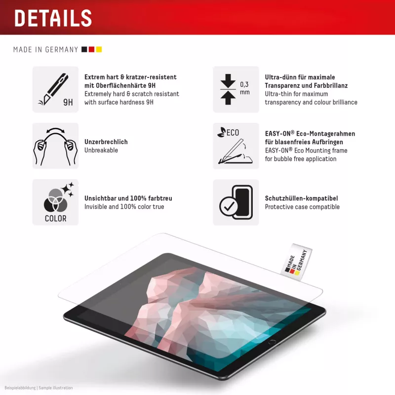 Displex Tablet Glass (9H) für Samsung Galaxy Tab S11, Eco Montagerahmen, bruchsicher