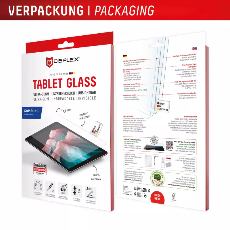 Displex Tablet Glass (9H) für Samsung Galaxy Tab S11, Eco Montagerahmen, bruchsicher