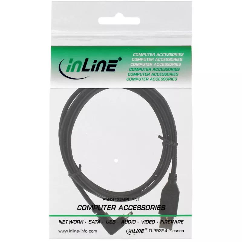 InLine USB Typ A Stecker / Mini-5-Pin-Stecker abgewinkelt 90° nach oben, Schwarz, 0,5 m