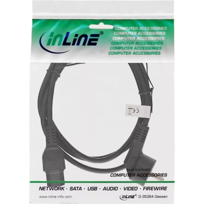 InLine Netzkabel, CEE7/7 gewinkelt auf C15 gerade, 3 x 1mm², schwarz, 3m