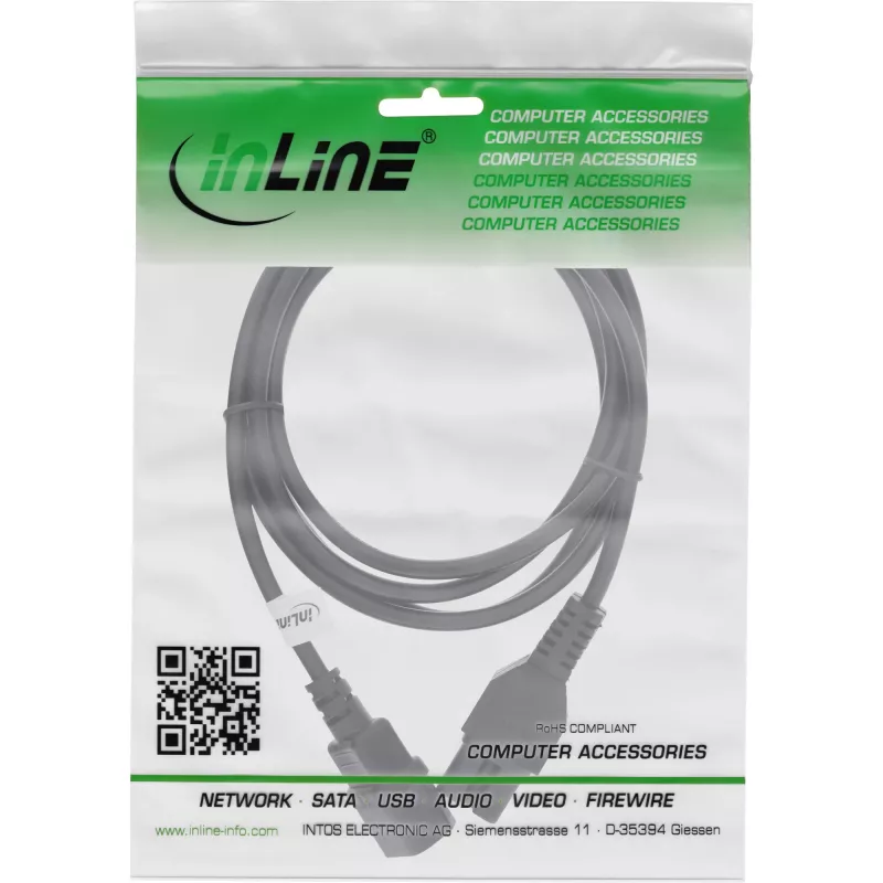 InLine Netzkabel-Verlängerung, hitzebeständiger Anschluss IEC-C15/IEC-C14 gerade, 1 m