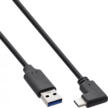 InLine USB 3.2 Kabel, USB-C Stecker gewinkelt auf USB-A Stecker, schwarz, 0,5 m