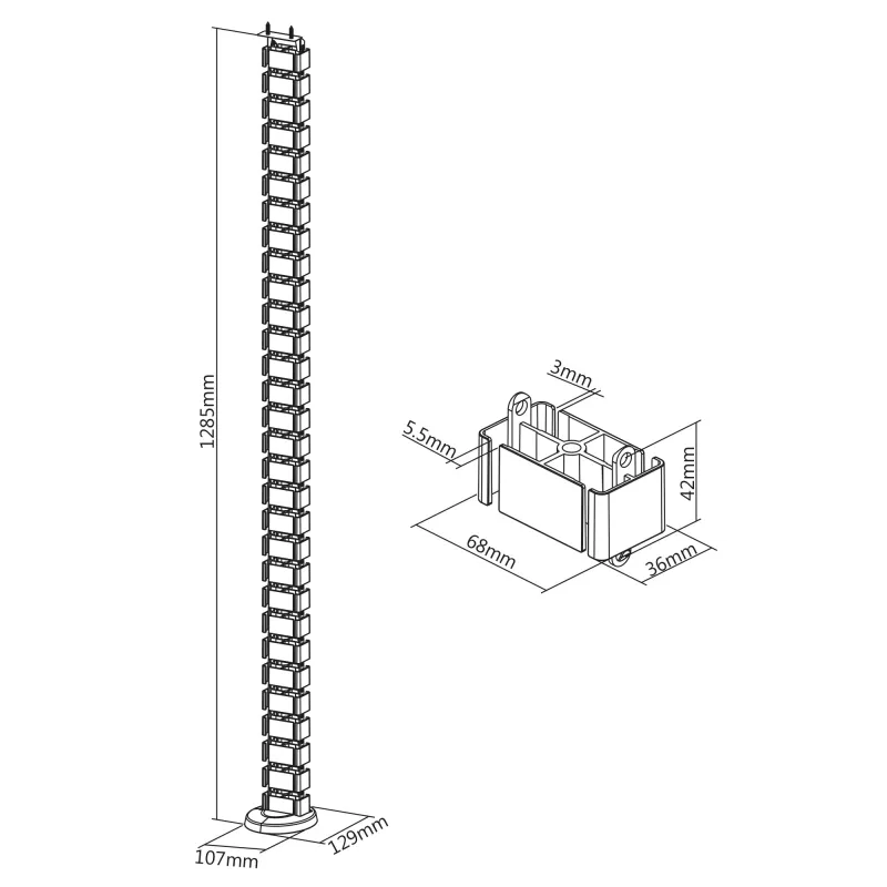 InLine Kabelkanal flexibel für höhenverstellbare Tische, 4 Kammern, schwarz