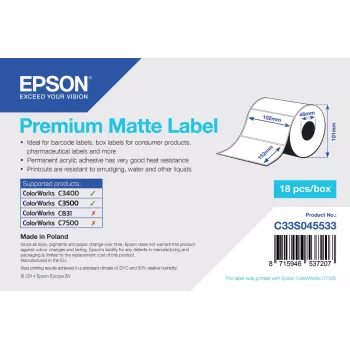 Epson Premium Matte Label - Die-cut Roll: 102 mm x 152 mm, 225 Etiketten