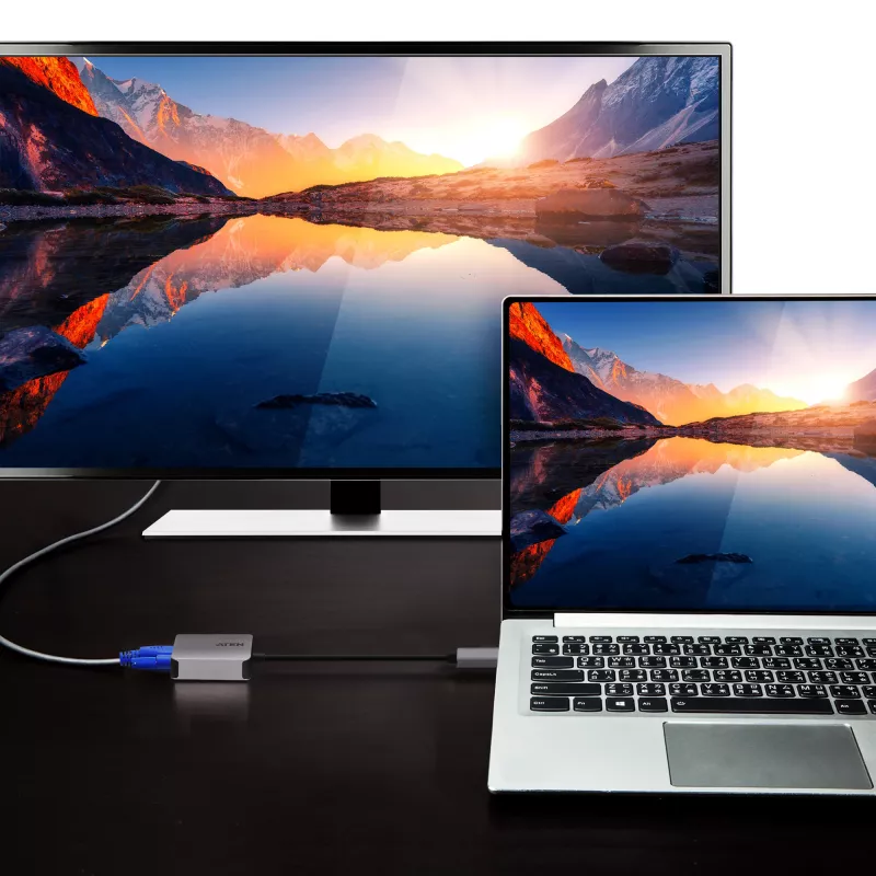 ATEN USB-C-auf-VGA-Adapter, USB Typ-C, VGA (D-Sub), Stecker, Buchse, Gerade, Gerade