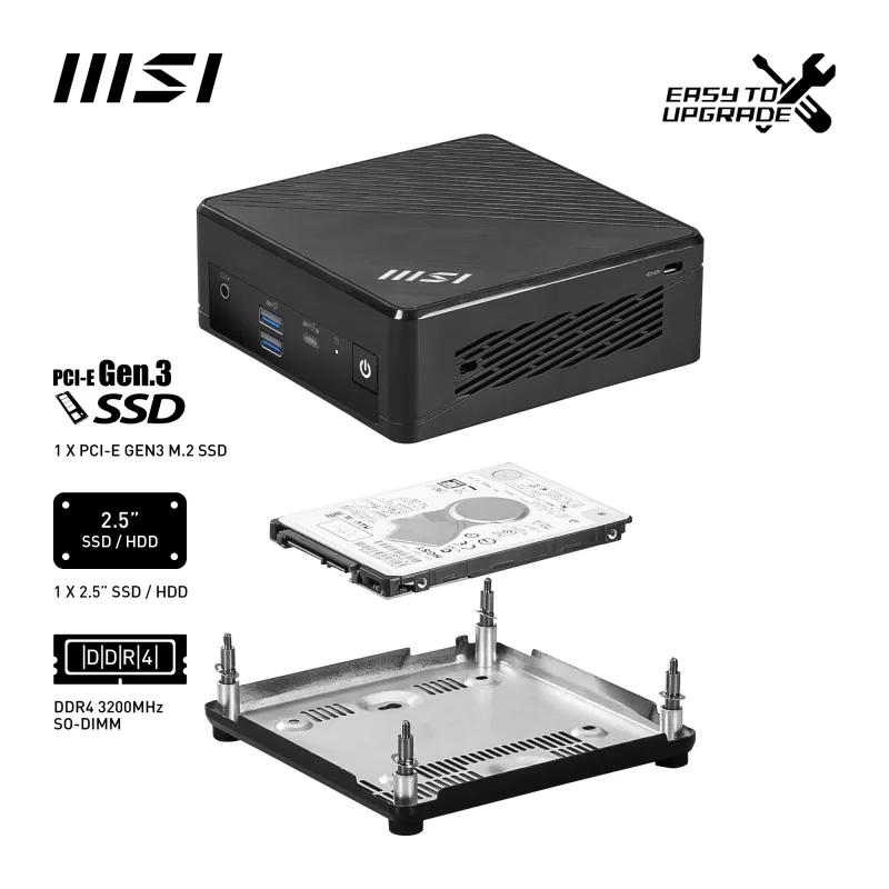 MSI Cubi N ADL-006DE Intel® N N200 4 GB DDR4-SDRAM 128 GB SSD Windows 11 Pro Mini PC Schwarz