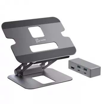 j5create JTS327 Multi-Angle 4K Docking Stand, Laptopständer, Grau, Aluminium, 40,6 cm (16 Zoll), 4 kg, Windows-Laptop / Mac