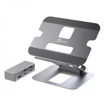 j5create JTS327 Multi-Angle 4K Docking Stand, Laptopständer, Grau, Aluminium, 40,6 cm (16 Zoll), 4 kg, Windows-Laptop / Mac