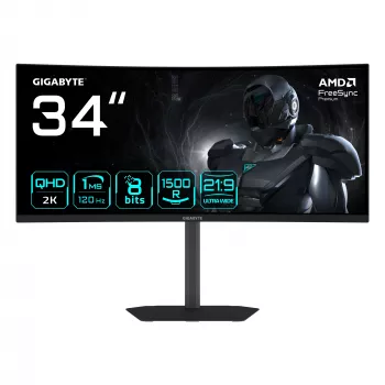 GIGABYTE GS34WQCA 34 Zoll WQHD Curved Gaming-Monitor - 3440 x 1440, 1500R, 120 Hz, 1 ms, 300 cd/m², FreeSync Premium, HDR Ready, HDMI 2.0, DisplayPort 1.4