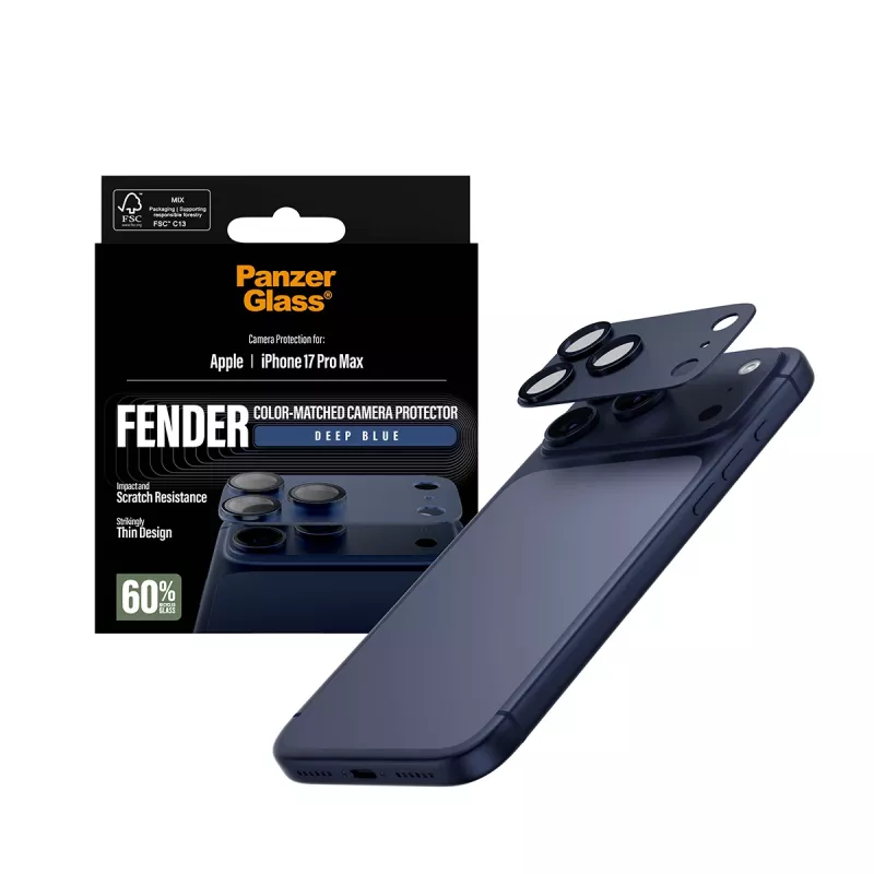 Kamera-Schutzglas PanzerGlass Fender Deep Blue für iPhone 17 Pro Max, Silikon, kratz- und stoßfest