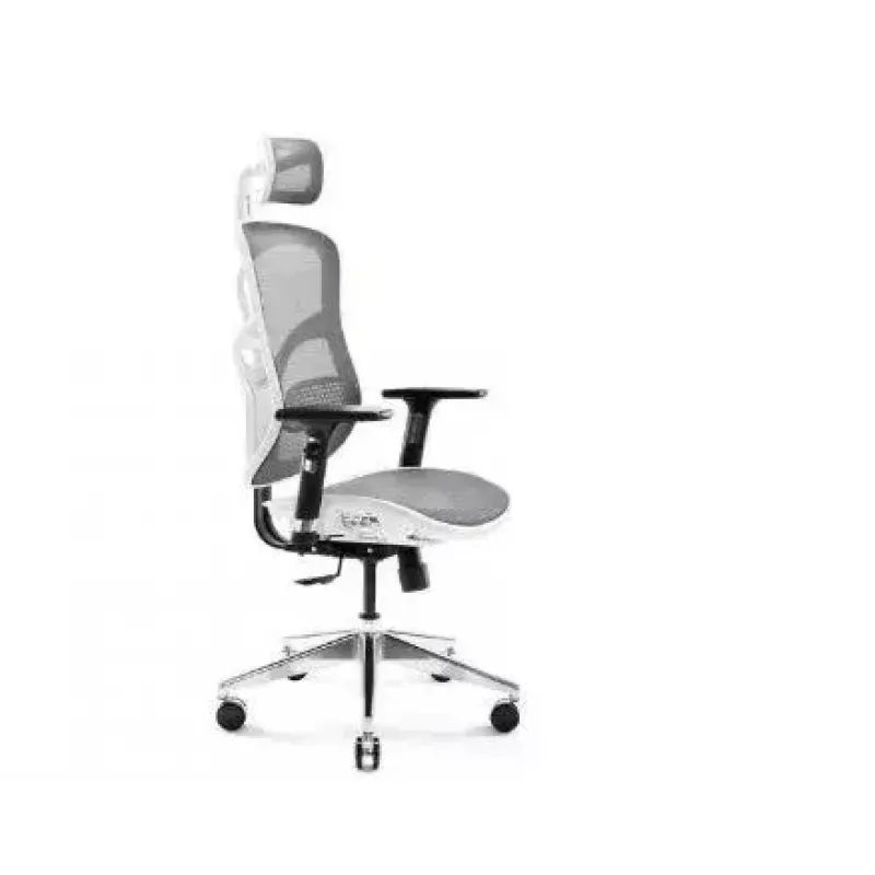 Ergonomischer Bürostuhl Diablo Chairs V-Basic Weiß-Grau – verstellbare Höhe und Neigung, Armlehnen, Lendenwirbelstütze