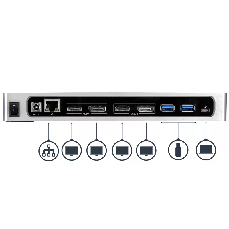 StarTech.com USB-C & USB-A Dock - Dual-Monitor 4K 60Hz Dock DisplayPort + HDMI - Hybride USB 3.0 Dockingstation für USB-C- oder USB-A-Laptops - 6x USB Typ-A, GbE - USB 3.1 Gen 1 - Mac/Windows
