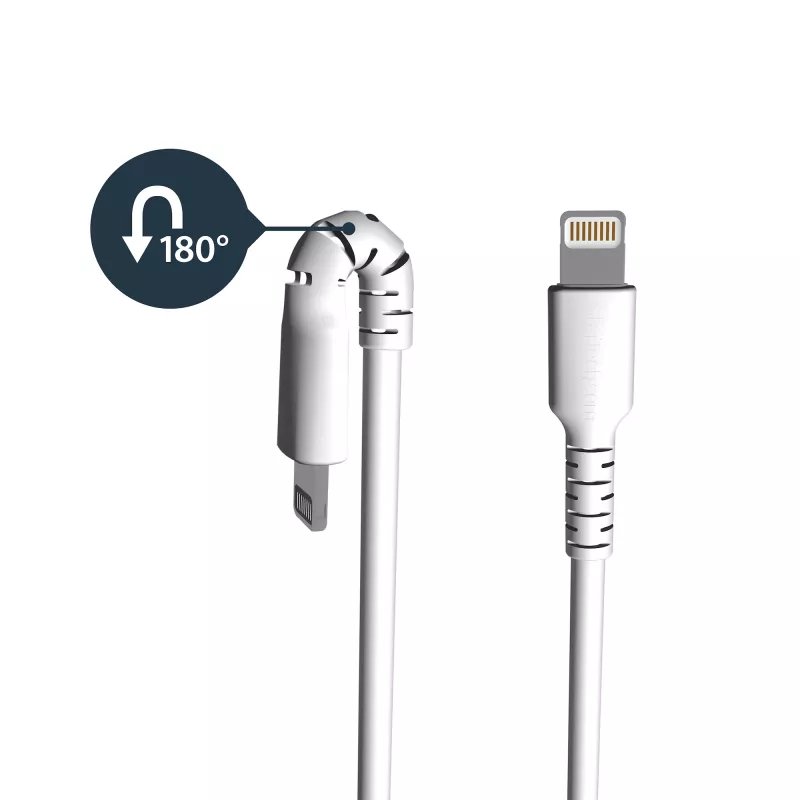 StarTech.com 3 Fuß (1m) Robustes weißes USB-A-auf-Lightning-Kabel – Schwerlast-Rugged-Aramidfaser-USB-Typ-A-auf-Lightning-Lade-/Sync-Netzkabel – Apple MFi-zertifiziert iPad/iPhone 12