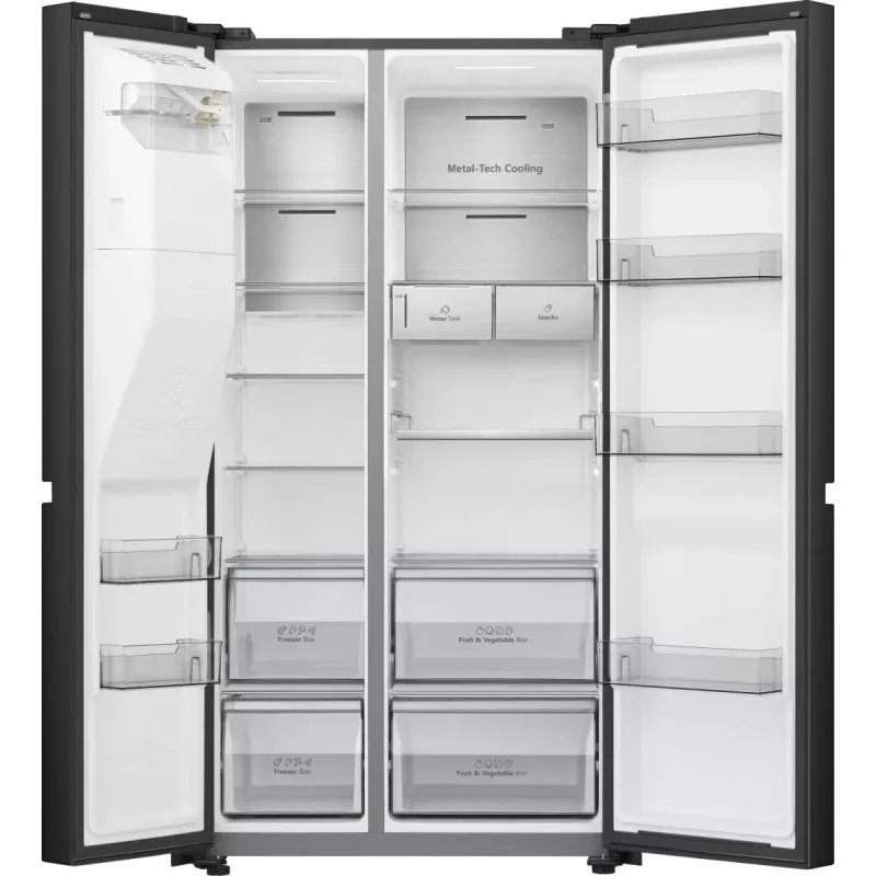 Hisense RS818N4TFC Side-by-Side-Kühlschrank Freistehend 632 L Schwarz, Edelstahl
