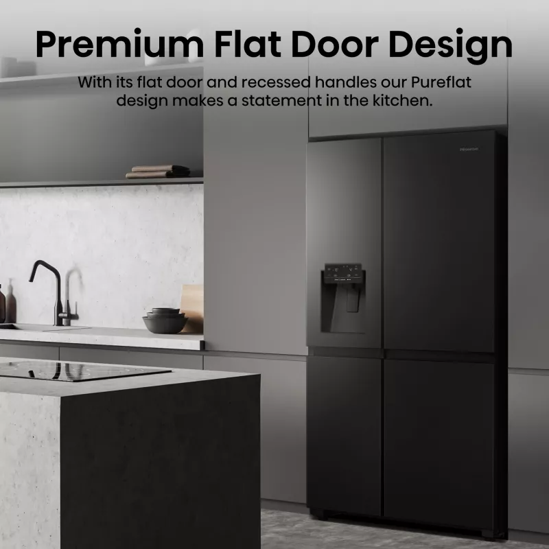 Hisense RS818N4TFC Side-by-Side-Kühlschrank Freistehend 632 L Schwarz, Edelstahl
