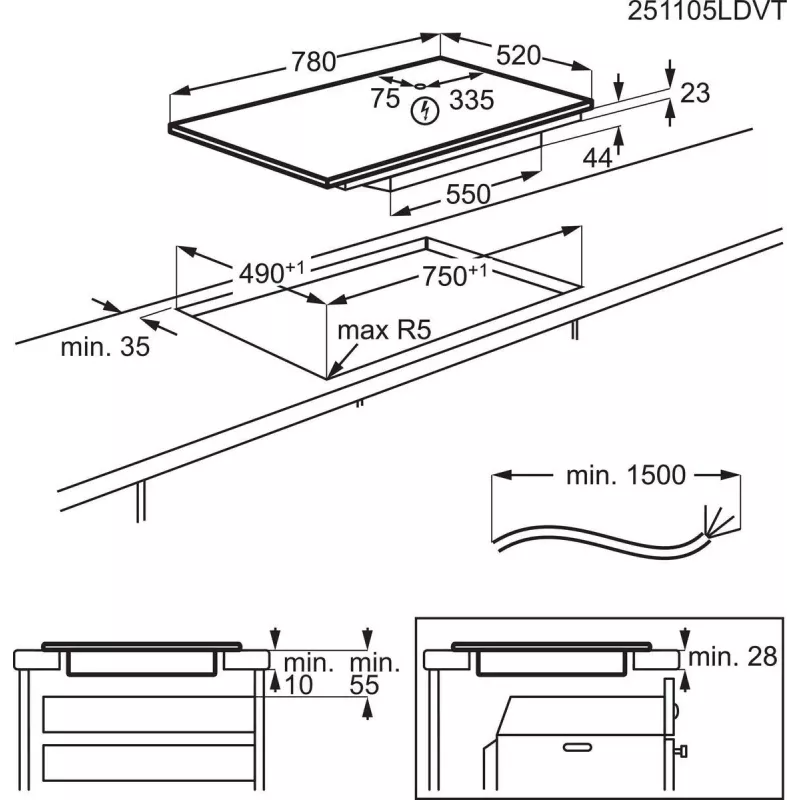 Electrolux Serie 600 EIV83443CT Schwarz Einbau 80 cm Zonen-Induktionskochfeld 4 Zone(n)