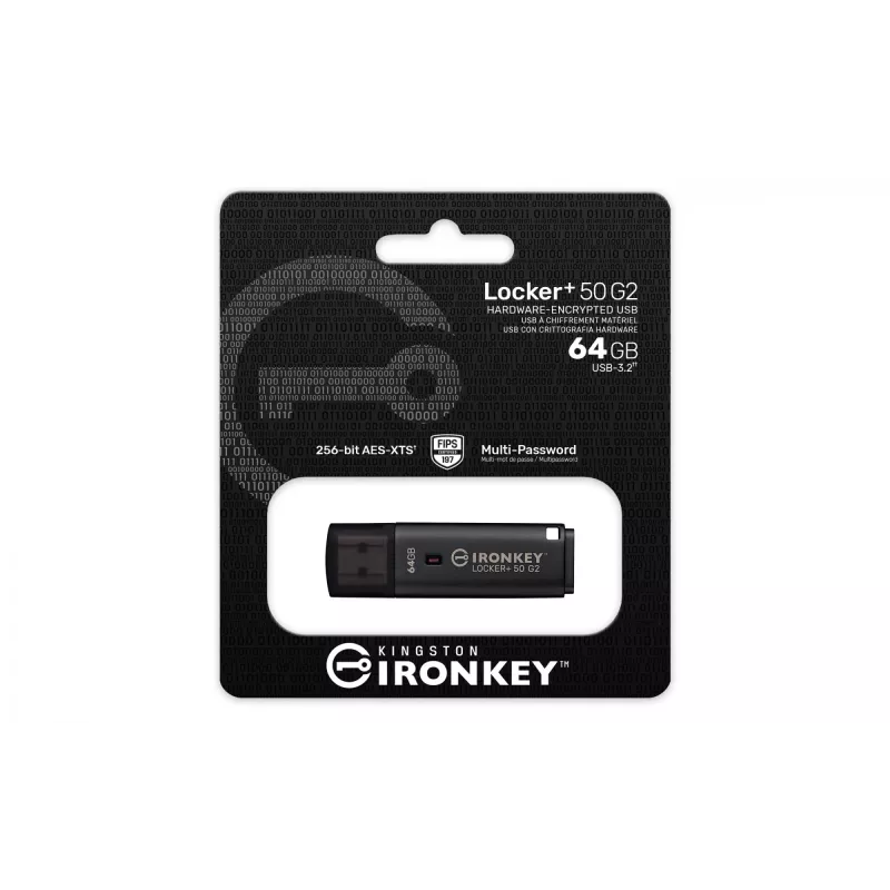 USB-Flash-Laufwerk KINGSTON IronKey Locker Plus 50 G2 64 GB, USB Typ-A, USB 3.2 Gen 1, AES-256, FIPS 197