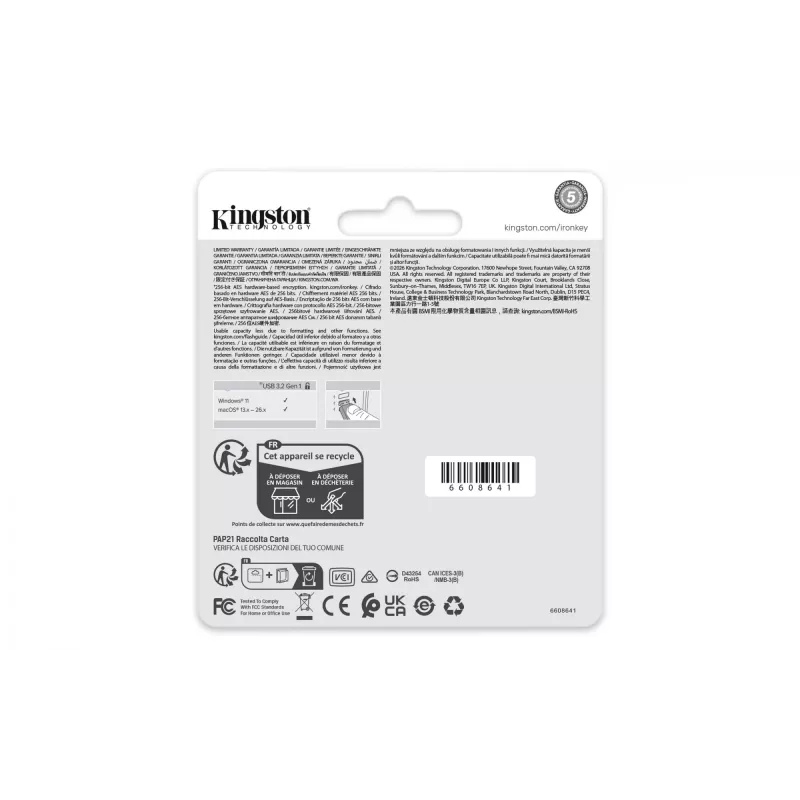 USB-Flash-Laufwerk KINGSTON IronKey Locker Plus 50 G2 128GB, USB Typ-A, USB 3.2 Gen 1, AES-256, FIPS 197