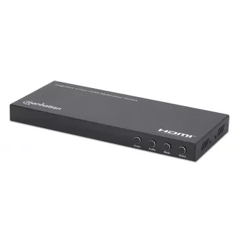 Manhattan 4K 4-Port HDMI Multiviewer Switch, Switch mit vier Eingängen auf einem Display, 4K@30Hz, mehrere Anzeigeoptionen einschließlich Bild-in-Bild und Dual-/Quad-Screen, Tasten- oder Fernbedienung, 3,5-mm- und Toslink-Audio, Schwarz, 3 Jahre Garantie