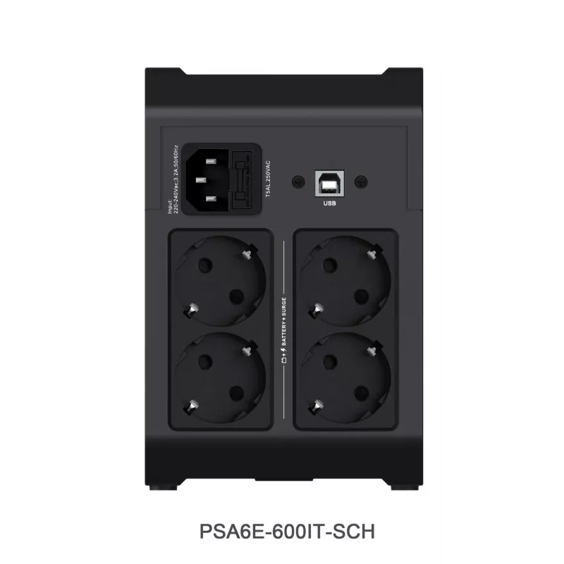 Vertiv PowerUPS 200 Essential PSA6E-600IT-SCH, 600VA/315W, Line-Interactive, 0,6 kVA, 315 W, Sinus, 140 V, 290 V