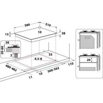 Whirlpool TGML 650 IX Edelstahl Einbau 58 cm Gas 4 Kochzonen