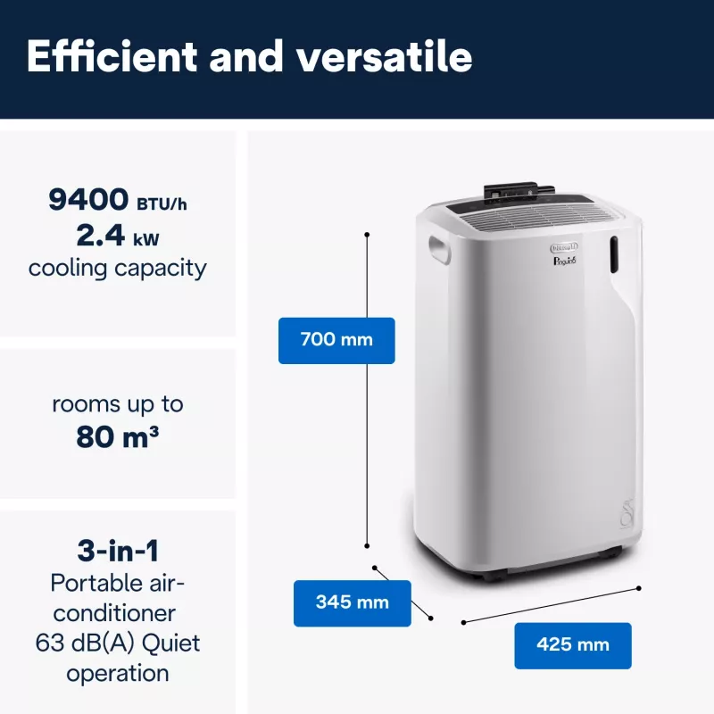 De’Longhi PAC EM82 tragbares Klimagerät 63 dB 1000 W Weiß