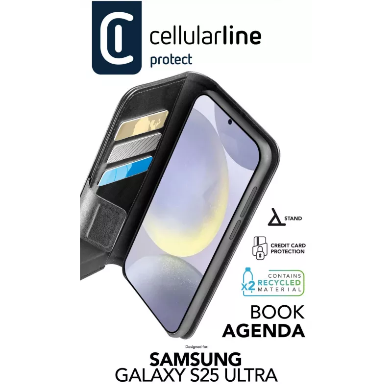 Cellularline Book Agenda - Galaxy S25 Ultra Lederoptik-Buchhülle mit Magnetverschluss