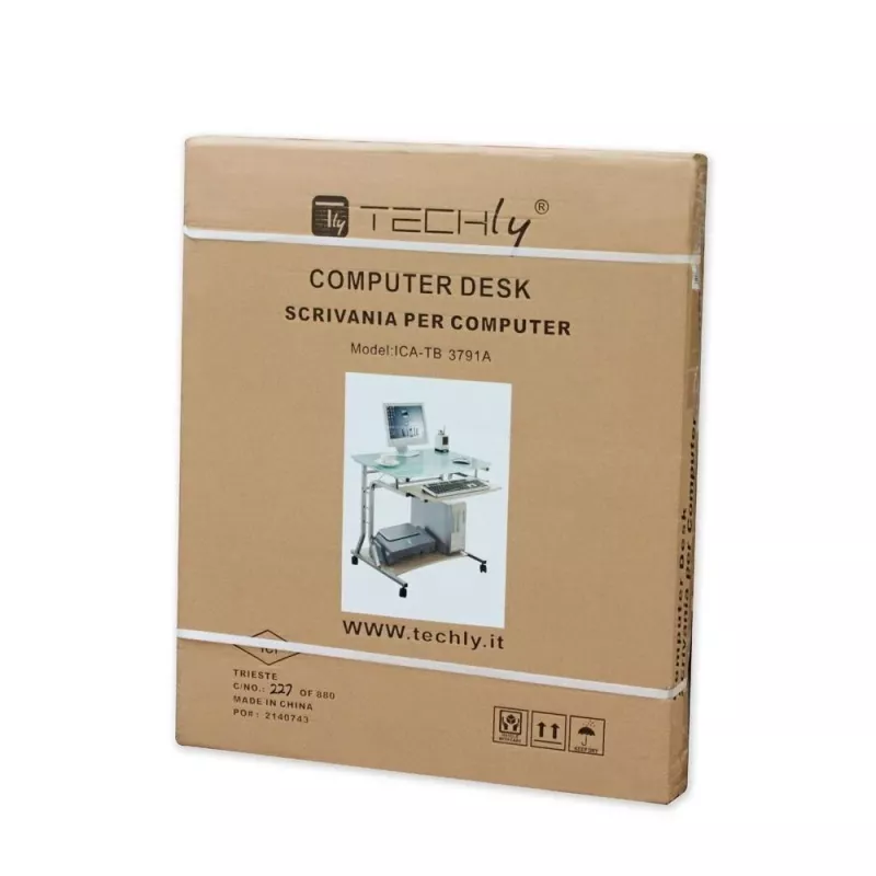 Techly Kompakter PC-Tisch aus Metall und Glas mit Rollen ICA-TB 3791A
