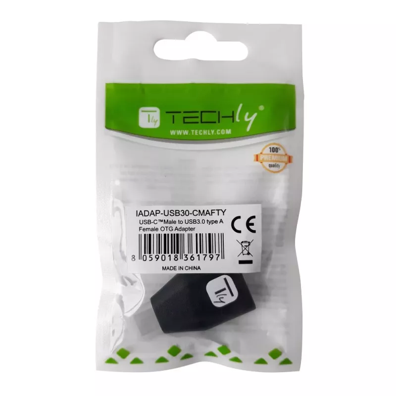 Techly USB-C Stecker auf USB-A Buchse Adapter Schwarz, USB A, USB C, Schwarz