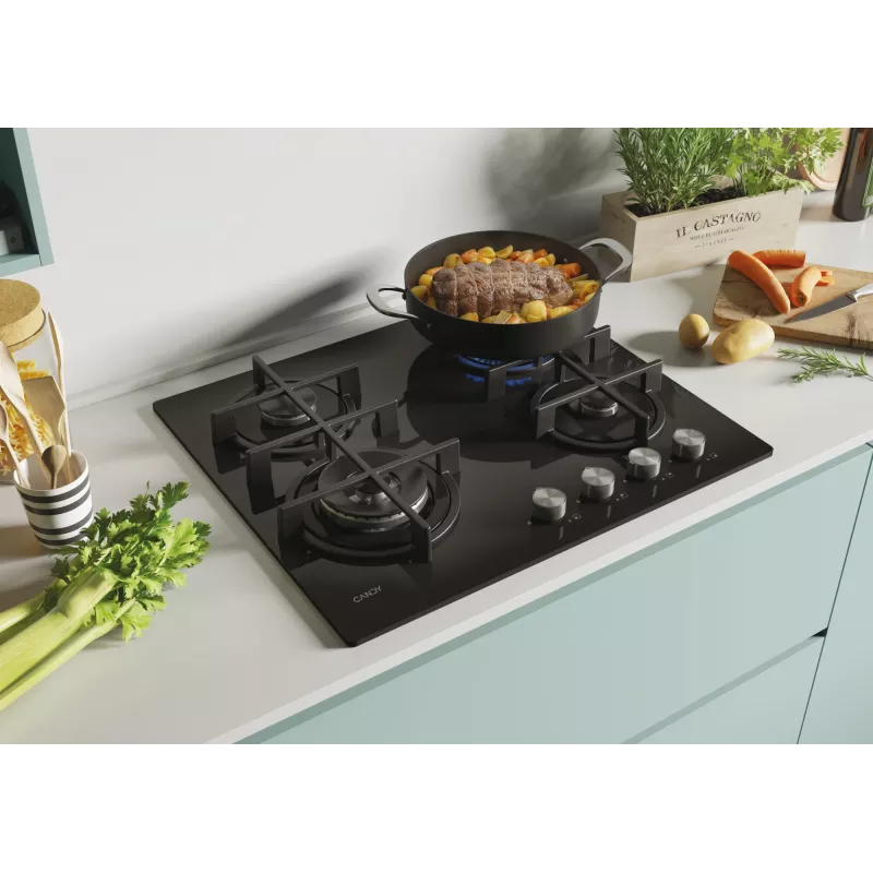 Candy CDK6GF4WEKB Schwarz Einbau 59,5 cm Gas 4 Zone(n)