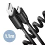 Axagon Daten- und Ladekabel USB 2.0 Länge 1,1 m. 3A. Schwarz gewendelt. USB-Kabel USB A USB C